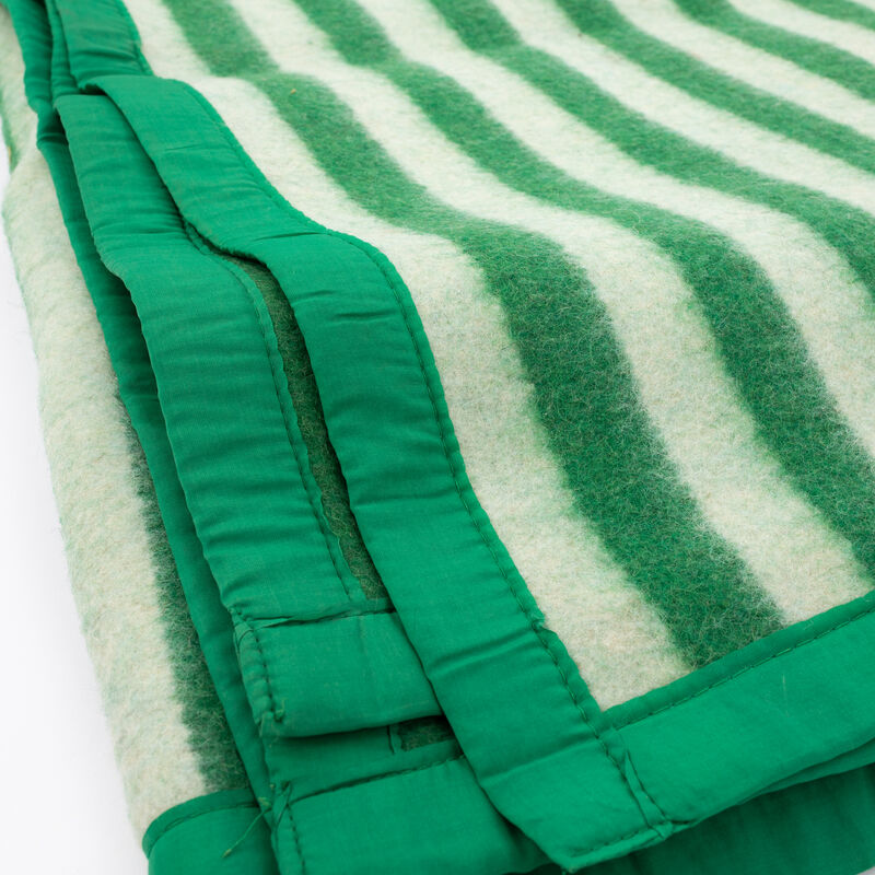 Romanian Wool Blanket w/Green Stripes | Used, , large image number 3